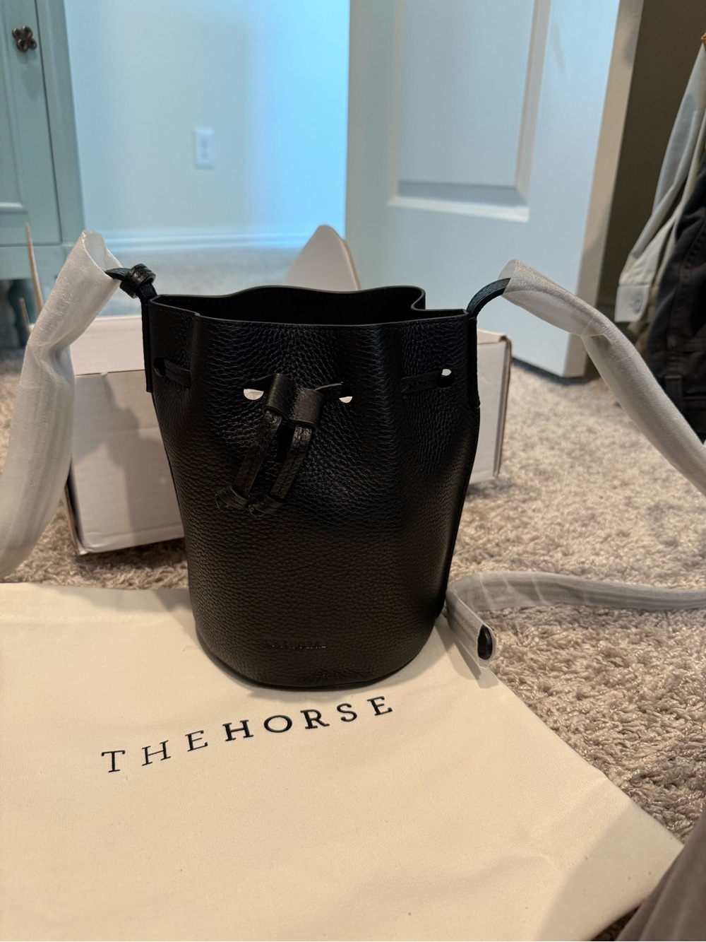 The Horse Black Pebbled Leather Bucket Shoulder Bag